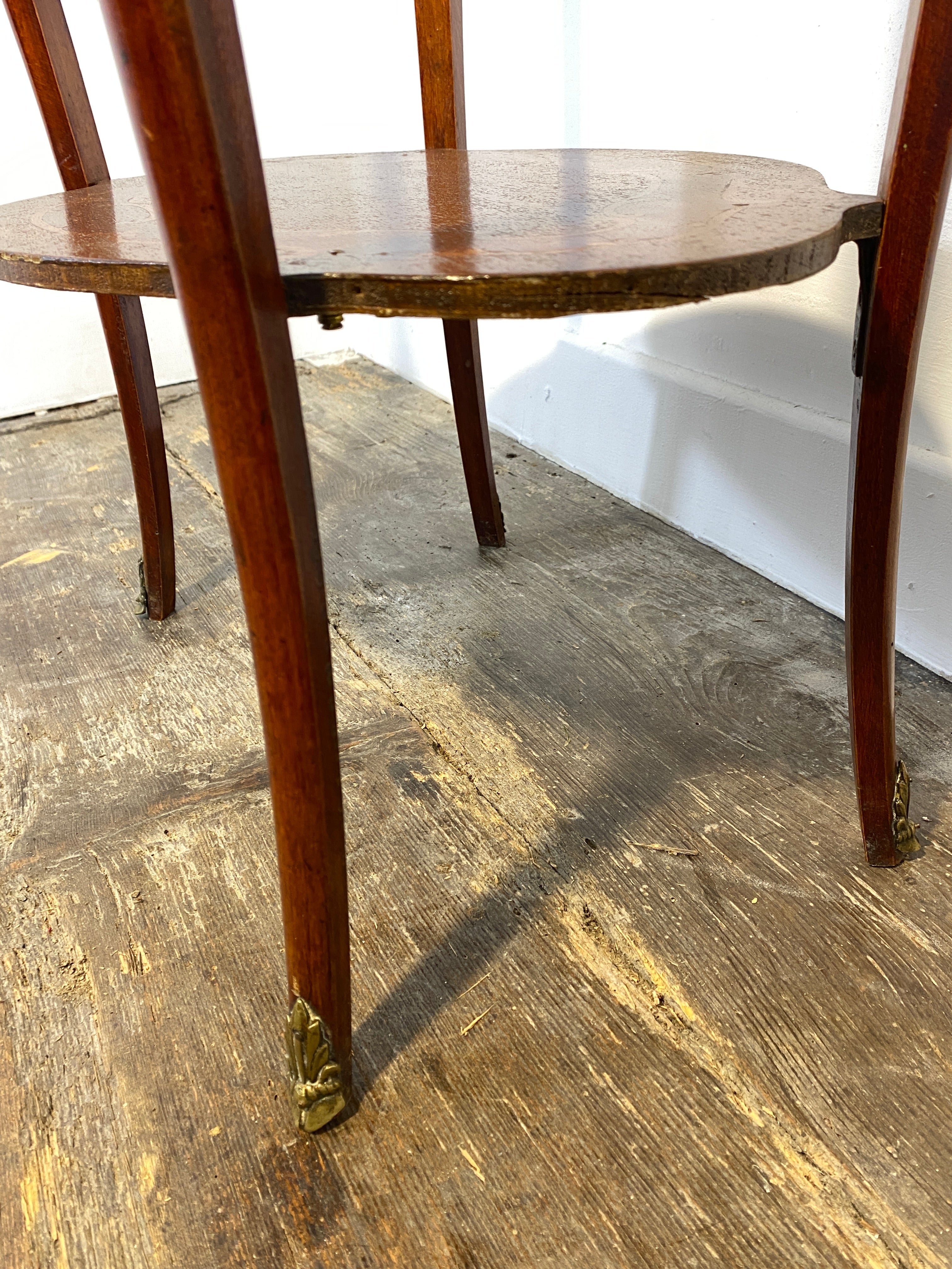 Antique French Louis XV Mahogany Side Table Ormolu Marquetry Brass c.1900 — photo 5