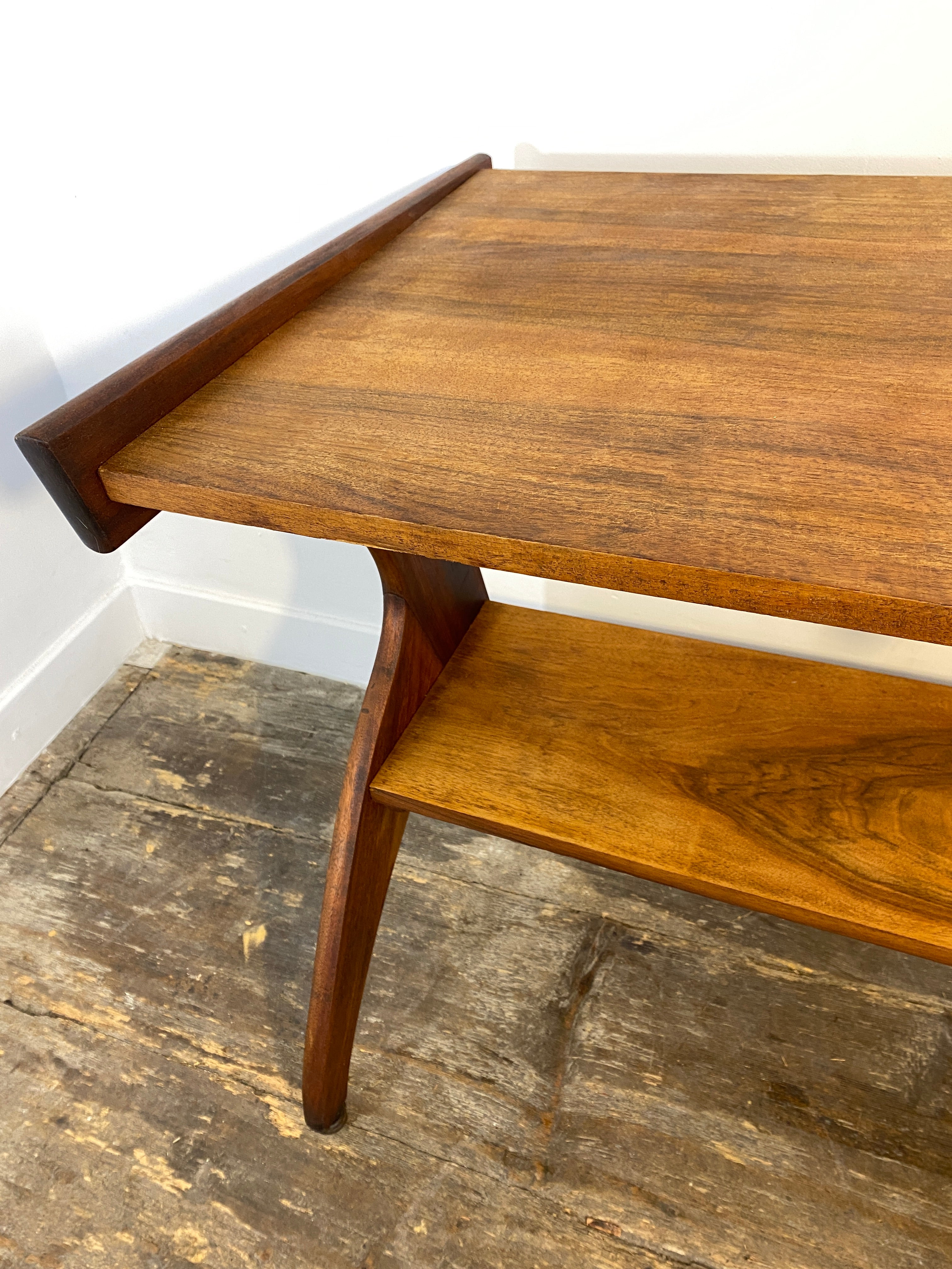 Vintage 1950s Mid-Century Modern Side Table on Casters – Sculptural Solid Wood Design — photo 2
