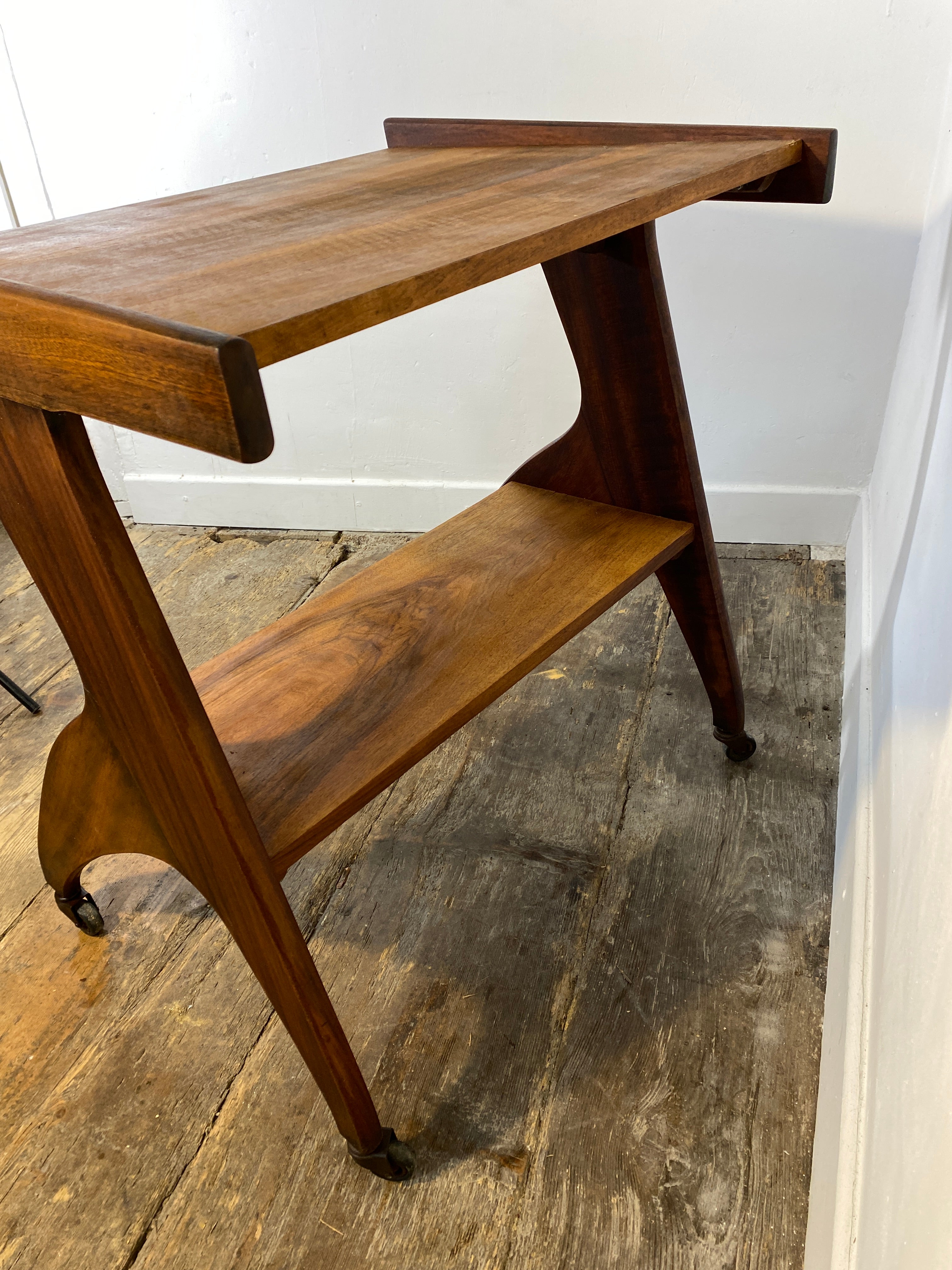 Vintage 1950s Mid-Century Modern Side Table on Casters – Sculptural Solid Wood Design — photo 4