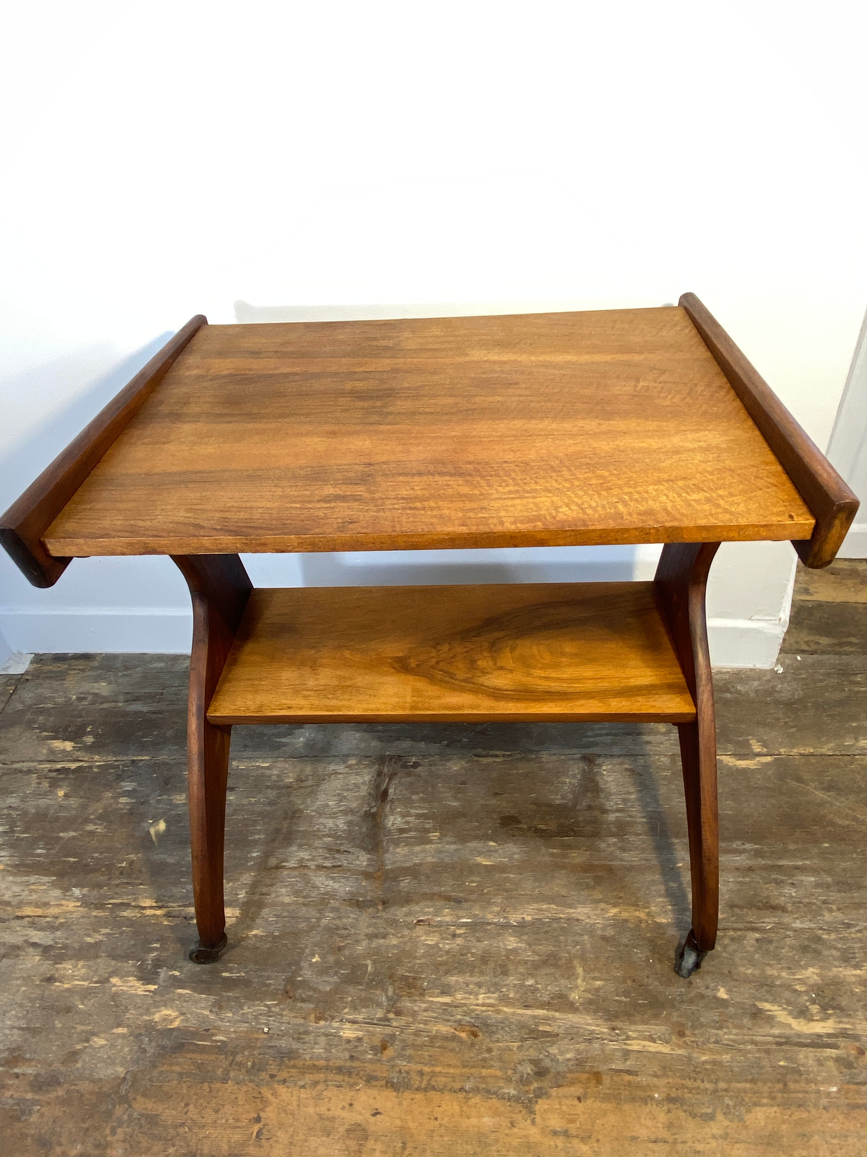 Vintage 1950s Mid-Century Modern Side Table on Casters – Sculptural Solid Wood Design — photo 10
