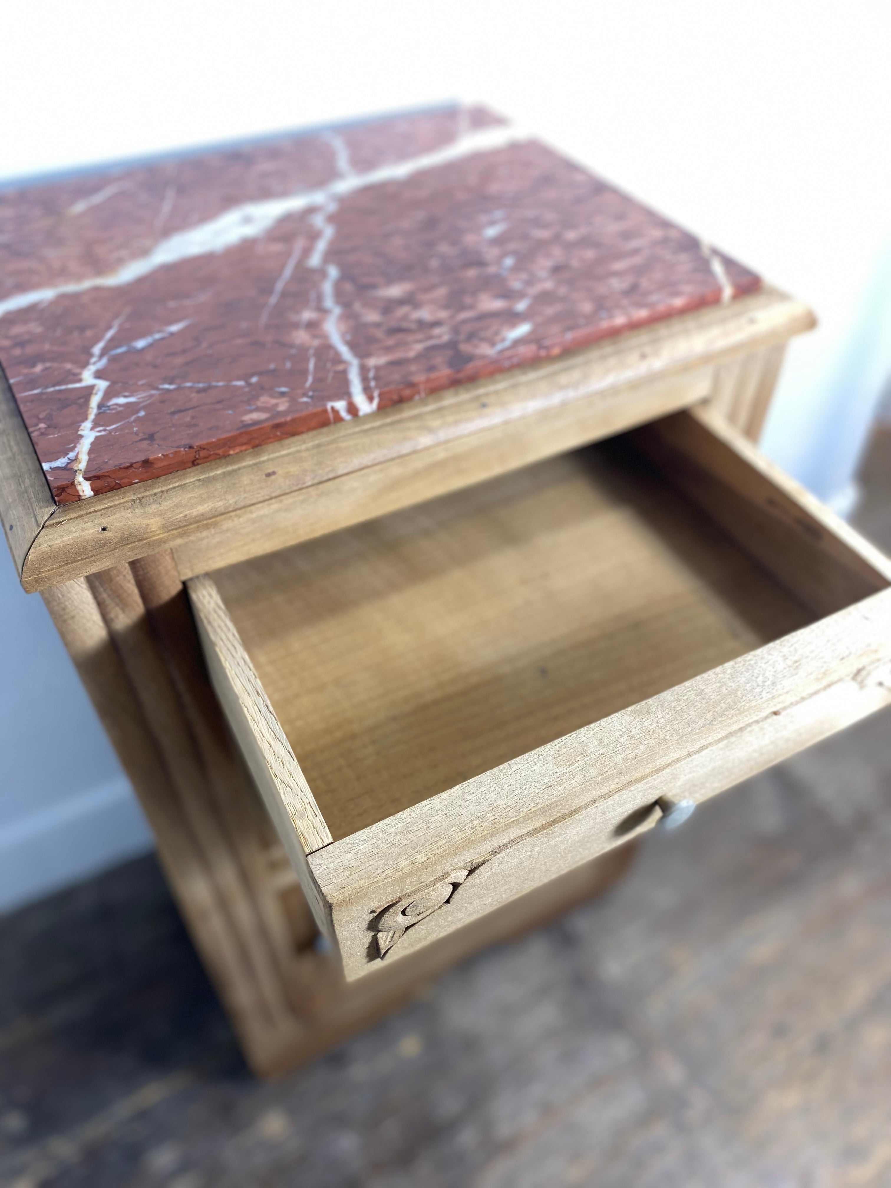 Antique Provincial Walnut Bedside Cabinet with Red Marble Top — photo 5