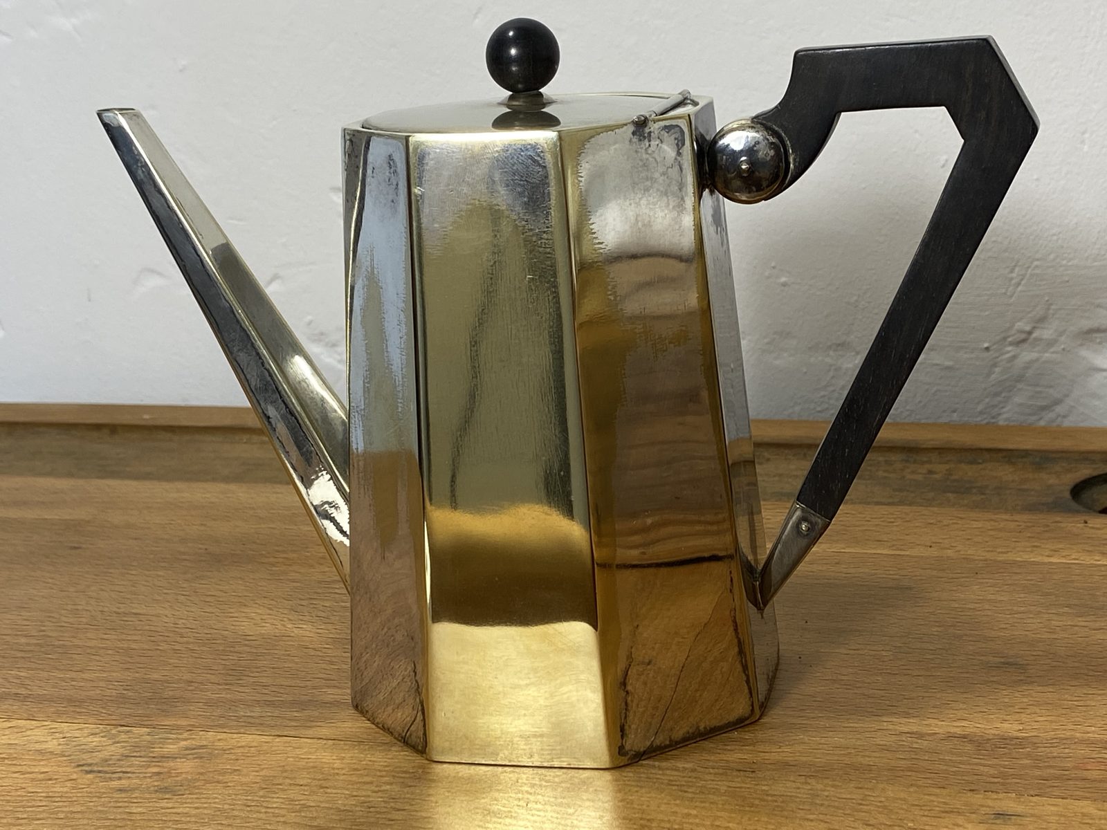 French Art Deco Silver-Plated Coffee Pot, Octagonal, Ebonised Wood Handle, c. 1925-1935 — photo 1