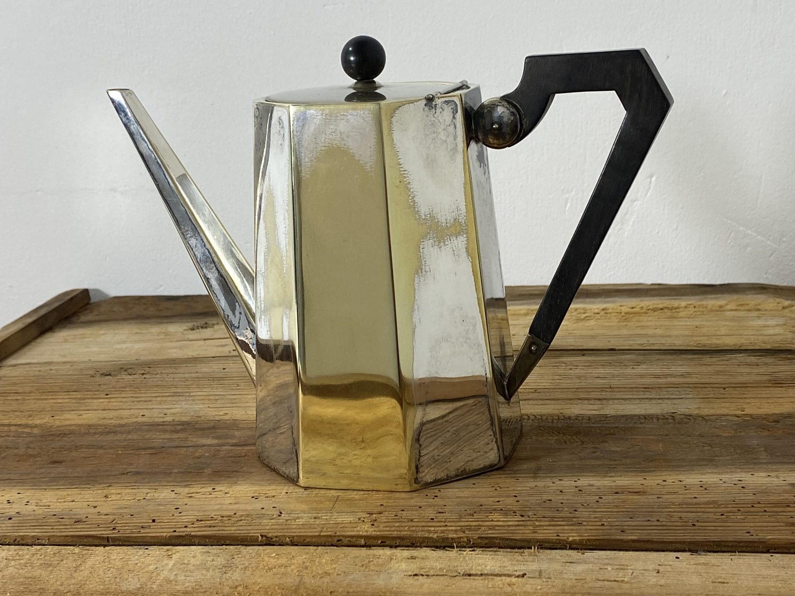 French Art Deco Silver-Plated Coffee Pot, Octagonal, Ebonised Wood Handle, c. 1925-1935 — photo 2