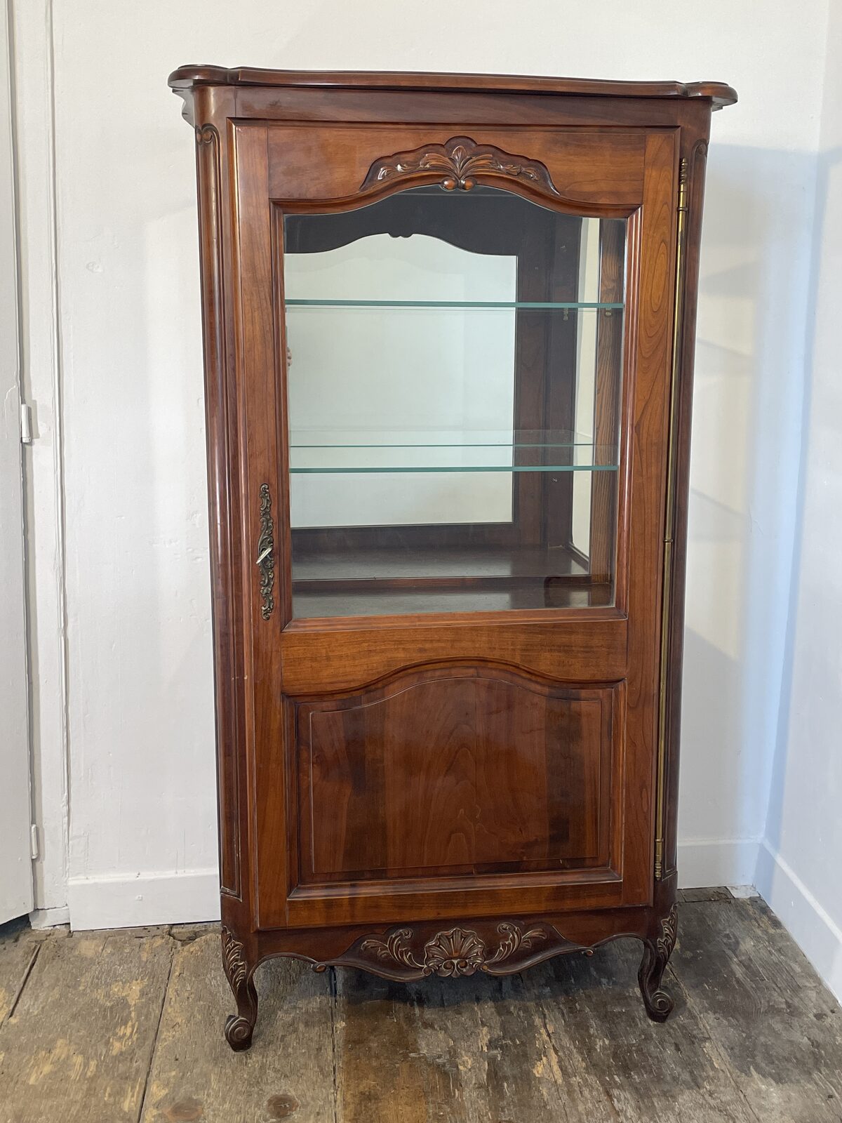 French Provençal Vitrine, Carved Fruitwood Display Cabinet with Light, Louis XV Style — photo 1