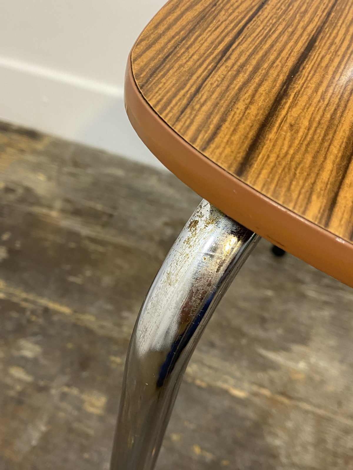 Set of 3 Vintage French Kitchen Chairs, Wood-Effect Formica & Chrome, 1960s-70s — photo 12