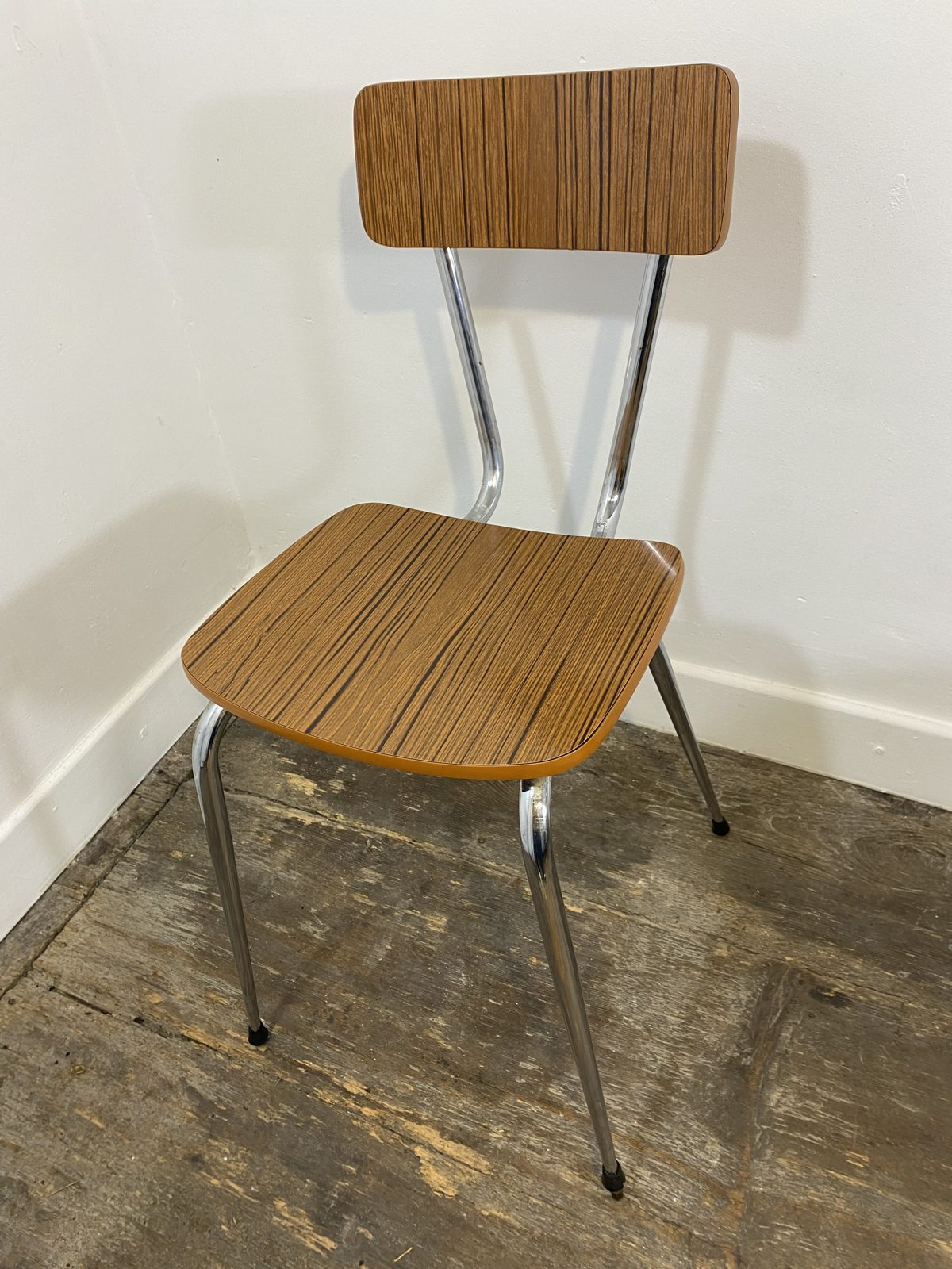Set of 3 Vintage French Kitchen Chairs, Wood-Effect Formica & Chrome, 1960s-70s — photo 4