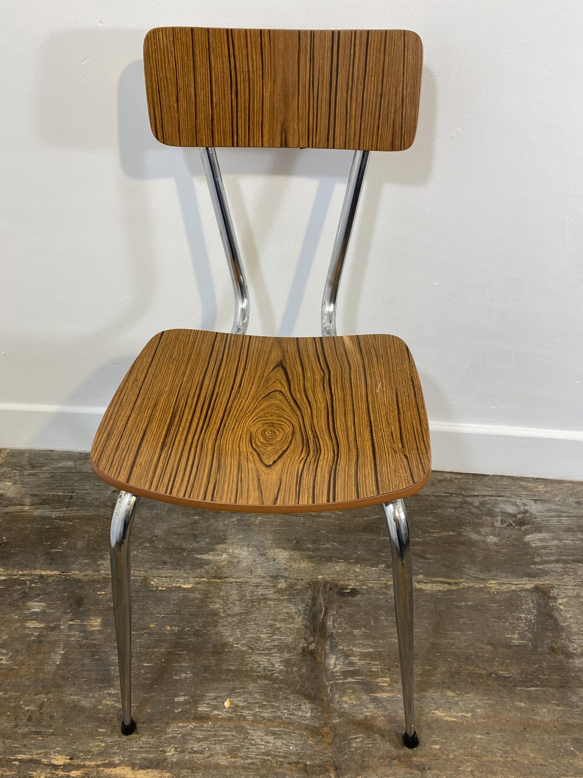 Set of 3 Vintage French Kitchen Chairs, Wood-Effect Formica & Chrome, 1960s-70s — photo 5