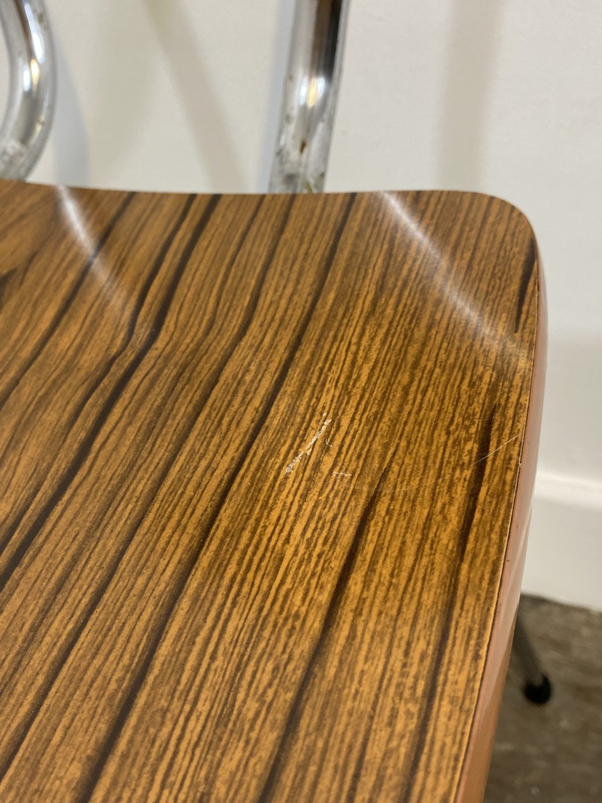 Set of 3 Vintage French Kitchen Chairs, Wood-Effect Formica & Chrome, 1960s-70s — photo 7