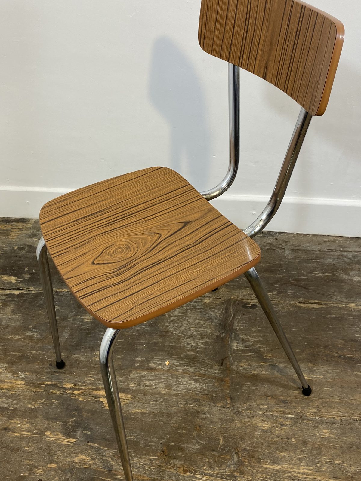Set of 3 Vintage French Kitchen Chairs, Wood-Effect Formica & Chrome, 1960s-70s — photo 8
