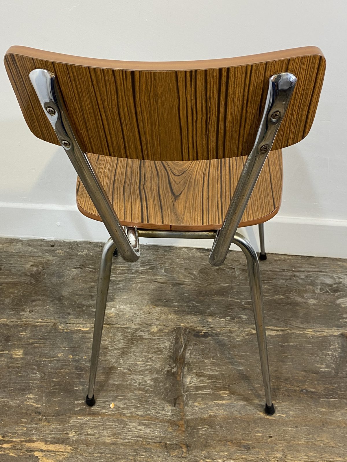 Set of 3 Vintage French Kitchen Chairs, Wood-Effect Formica & Chrome, 1960s-70s — photo 9